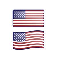 American USA waving flag set with glossy button effect vector