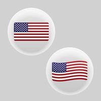 American USA waving flag set inside glossy bubble button effect vector