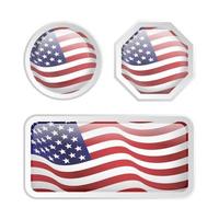 Set American flag inside glossy button glass frame collection vector