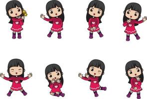 Cute set of girl mascots vector