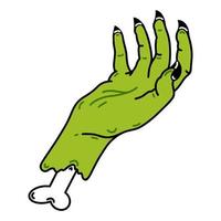 Severed zombie hand vector icon. Rotting human palm isolated on white. Scary creepy monster arm with thick bone, sharp claws. Flat cartoon illustration for Halloween decorations, cards, posters