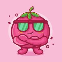 cute peach fruit character mascot with cool expression isolated cartoon in flat style design vector