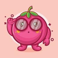 genius peach fruit character mascot with think expression isolated cartoon in flat style design vector