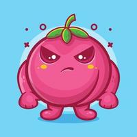 serious peach fruit character mascot with angry expression isolated cartoon in flat style design vector