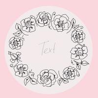 Rose continuous line wreath, outline sketch style vector abstract art.