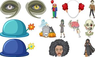 Set of horror halloween objects and cartoon characters vector