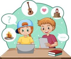 Children browsing internet on their laptop vector