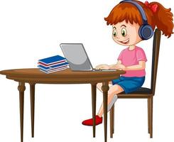 A girl browsing internet on laptop vector