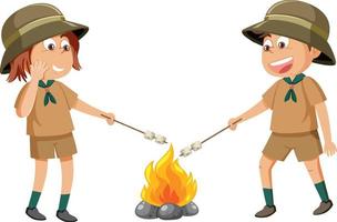 Boy and girl scout roasted marshmallow vector