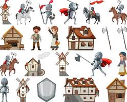 Medieval cartoon characters and objects vector