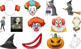 Set of horror halloween objects and cartoon characters vector
