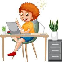 A boy browsing internet on laptop vector