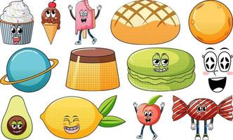 conjunto de personajes de dibujos animados de objetos y alimentos vector
