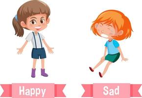 Opposite English Words happy and sad vector