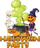 logotipo de texto feliz halloween con personaje de dibujos animados vector
