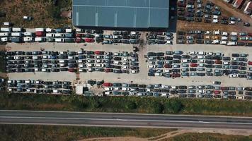 Aerial view of car junk yard video