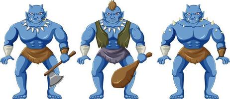 Three orc cartoon characters isolated vector