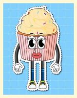 lindo personaje de dibujos animados de cupcake en el fondo de la cuadrícula vector