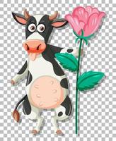 una vaca sosteniendo una flor rosa vector