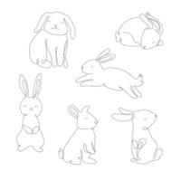 Set of  Rabbits in one line. Black line vector illustration on white background