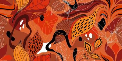 VECTOR SEAMLESS ORANGE BACKGROUND WITH COLORFUL ABSTRACT SPOTS AND TWIGS