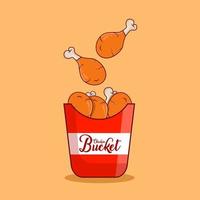 Flying fried chicken with bucket vector