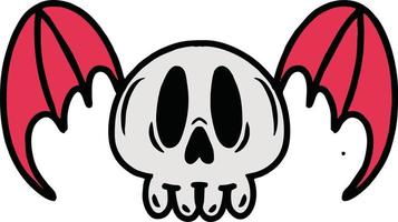 vector cartoon illustration of skull having wings for Halloween icon or others on white background doodle style