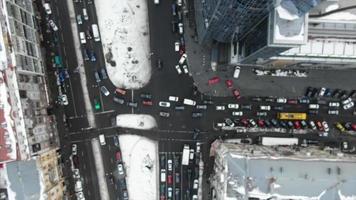 Top view of Kyiv traffic, cars and snow video