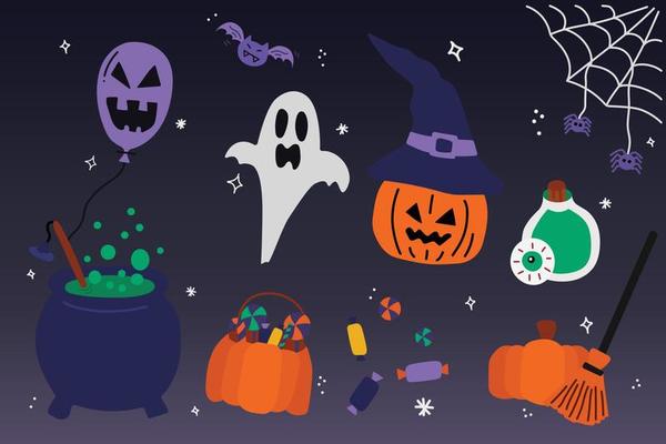 Elements of Halloween seasonal celebration design by hand drawn.