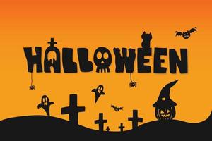 Illustration of Halloween seasonal background design by hand drawn. Halloween orange background. vector