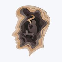 Paper cut layered human head with A man relaxing and drinking coffee, Business or mind psychology concept vector
