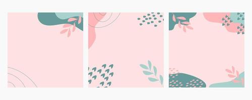 Bundle of abstract summer backgrounds on pastel color. Trendy organic shapes with copy space text suitable for banner, poster, flyer, social media post or stories. vector