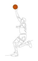 dibujo continuo de una línea del jugador de baloncesto regateando y sosteniendo la pelota. atleta corriendo simplicidad minimalismo diseño. vector