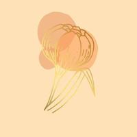 Hand-drawn tulip with abstract spots. Golden element on beige background. Boho. Decor. Abstraction in pastel calm tones. Isolated vector illustration