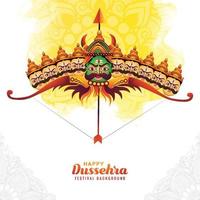 ilustración de arco y flecha de rama en el fondo del festival de tarjetas feliz dussehra vector