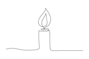 Continuous one line drawing candle burning flame. Black contour line simple minimalist graphic isolated vector illustration. Grief loss concept