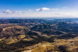 Morning in the mountains. Carpathian Ukraine, Aerial view. photo