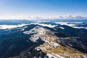 Morning in the mountains. Carpathian Ukraine, Aerial view. photo