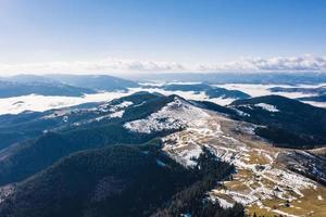 Morning in the mountains. Carpathian Ukraine, Aerial view. photo