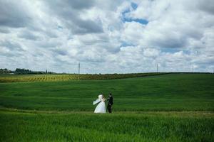 hermosa pareja de novios en la naturaleza foto