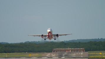 DUSSELDORF, GERMANY JULY 21, 2017 - AirBerlin Airbus A320 in climbing up. Dusseldorf airport video