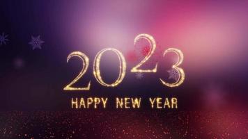 2023 Happy New Year golden text with snowflake video