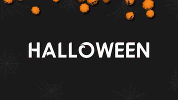 calabaza aterradora de halloween cayendo lentamente, texto de truco y trato de halloween, representación 3d, clave de croma, selección de calabazas luma mate video