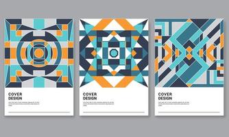 Set of three abstract retro style covers backgrounds with geometric shape. Applicable for Cover, Poster, Card Design and other print and web related items..Colorful geometrical shapes. Pro Vector