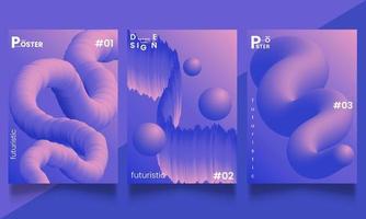 Set of futuristic gradient 3d bold  posters templates for science, music or presentation album print. Holographic, cyberpunk geometric vector illustration background.