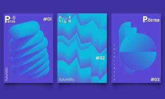 Set of futuristic gradient 3d bold  posters templates for science, music or presentation album print. Futuristic, cyberpunk geometric vector illustration background.