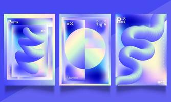 Set of Abstract Gradient holographic posters. Modern Colorful Fluid Backgrounds Collection. Minimal Backdrop for Placard, Card, Banner, Cover.