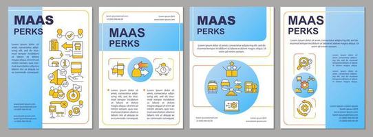 MaaS perks blue brochure template. Advantages for users. Leaflet design with linear icons. Editable 4 vector layouts for presentation, annual reports.