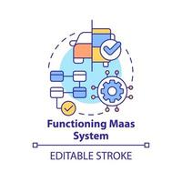 icono de concepto de sistema maas en funcionamiento. componente de introducción maas idea abstracta ilustración de línea delgada. dibujo de contorno aislado. trazo editable. vector