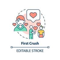 First crush concept icon. Teenage problem abstract idea thin line illustration. Developing romantic relationships. Isolated outline drawing. Editable stroke. vector